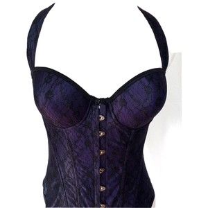 Tesa Corset Bustier Black with purple lining  Lace Up Back  Size 36